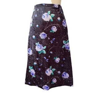 Vintage 90s y2k 00s New Moves Floral Rose Crushed Velvet A-Line Midi Skirt
